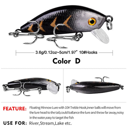 Sea Bass Fishing Lures 5cm 3.6g Floating CrankBait Crank Bait Tackle Artificial Hard Fishing Lure Lureswholesale