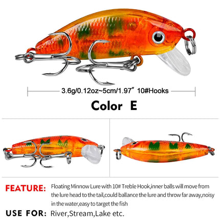 Sea Bass Fishing Lures 5cm 3.6g Floating CrankBait Crank Bait Tackle Artificial Hard Fishing Lure Lureswholesale