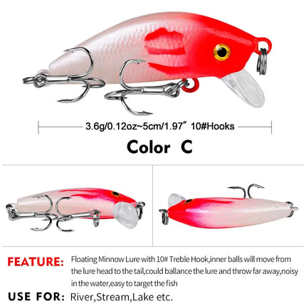 Sea Bass Fishing Lures 5cm 3.6g Floating CrankBait Crank Bait Tackle Artificial Hard Fishing Lure Lureswholesale