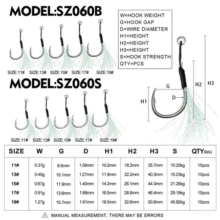 Single Assist Jig Hook Sea Pike Fishing Hook Saltwater High Carbon Steel Jigging Hook Assist Fishhooks with Glow Feather Lureswholesale