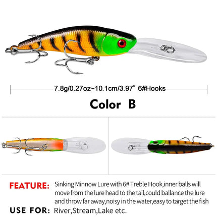 Sinking Minnow Fishing Lure 10cm 7.8g Artificial Plastic Bass Bait Crankbait with Treble Hook Wobbers Tackle Lureswholesale