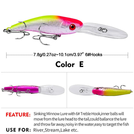 Sinking Minnow Fishing Lure 10cm 7.8g Artificial Plastic Bass Bait Crankbait with Treble Hook Wobbers Tackle Lureswholesale