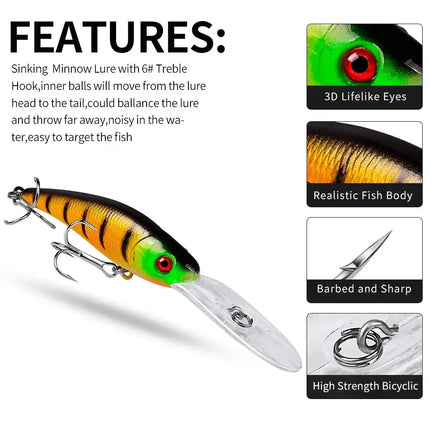 Sinking Minnow Fishing Lure 10cm 7.8g Artificial Plastic Bass Bait Crankbait with Treble Hook Wobbers Tackle Lureswholesale