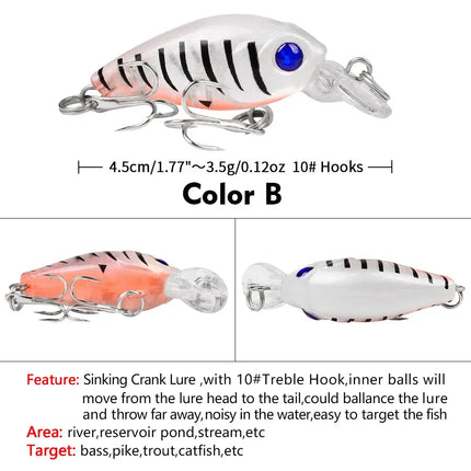 Sinking Minnow Fishing Lure 4.5cm 3.5g Mini Crank Bass Bait Wobblers Hard Crankbait Fishing Tackle Lureswholesale