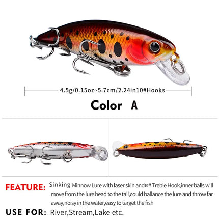 Sinking Minnow Fishing Lure 5.7cm 4.5g Plastic Hard Bait Crankbait Bass Wobblers Fishing Tackle Lureswholesale