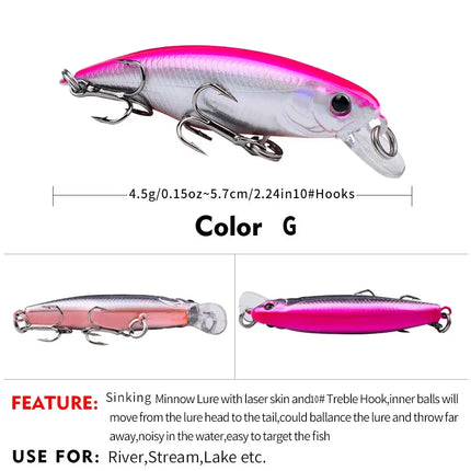 Sinking Minnow Fishing Lure 5.7cm 4.5g Plastic Hard Bait Crankbait Bass Wobblers Fishing Tackle Lureswholesale