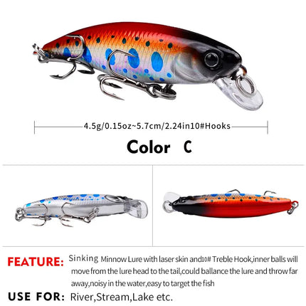 Sinking Minnow Fishing Lure 5.7cm 4.5g Plastic Hard Bait Crankbait Bass Wobblers Fishing Tackle Lureswholesale