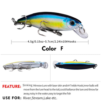 Sinking Minnow Fishing Lure 5.7cm 4.5g Plastic Hard Bait Crankbait Bass Wobblers Fishing Tackle Lureswholesale