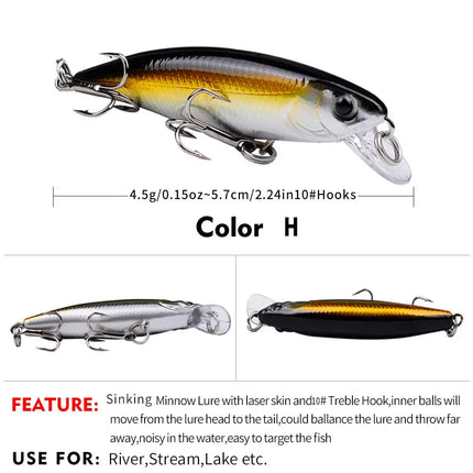 Sinking Minnow Fishing Lure 5.7cm 4.5g Plastic Hard Bait Crankbait Bass Wobblers Fishing Tackle Lureswholesale