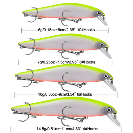 Sinking Minnow Fishing Lure 6cm 7.5cm 9cm 11cm Artificial Wobbers Plastic Hard Bassbait With Treble Hook Lureswholesale