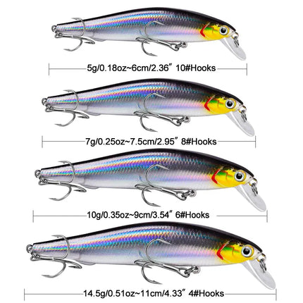 Sinking Minnow Fishing Lure 6cm 7.5cm 9cm 11cm Artificial Wobbers Plastic Hard Bassbait With Treble Hook Lureswholesale