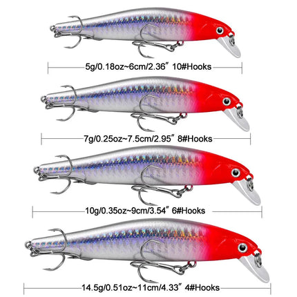 Sinking Minnow Fishing Lure 6cm 7.5cm 9cm 11cm Artificial Wobbers Plastic Hard Bassbait With Treble Hook Lureswholesale