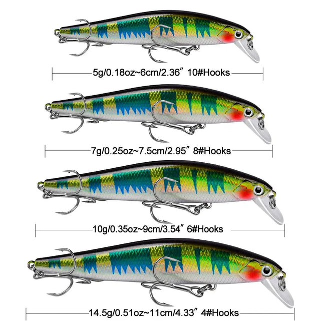 Sinking Minnow Fishing Lure 6cm 7.5cm 9cm 11cm Artificial Wobbers Plastic Hard Bassbait With Treble Hook Lureswholesale