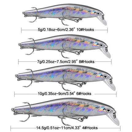 Sinking Minnow Fishing Lure 6cm 7.5cm 9cm 11cm Artificial Wobbers Plastic Hard Bassbait With Treble Hook Lureswholesale