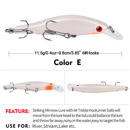 Sinking Minnow Fishing Lure 9.8cm 11.5g Pike Artificial Wobbers Hard Plastic Crank Bait With Treble Hook Lureswholesale