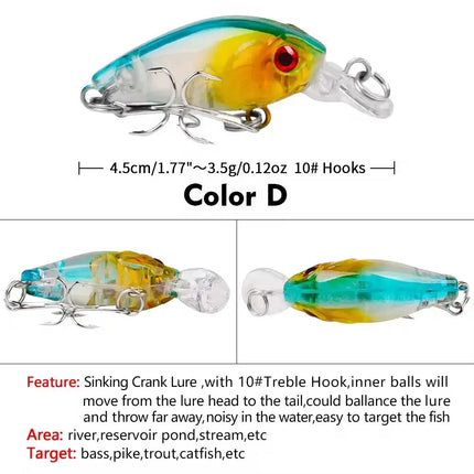 Sinking Minnow Fishing Lure Mini Crank Bass Bait Wobblers Hard Crankbait Fishing Tackle Lureswholesale