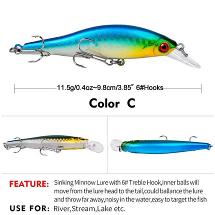 Sinking Minnow Fishing Lure Pike Artificial Wobbers Hard Plastic Crank Bait With Treble Hook Lureswholesale