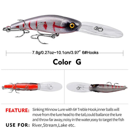 Sinking Minnow Fishing Lure with Treble Hooks 3D Eyes Freshwater Saltwater Fishing Lures Lureswholesale