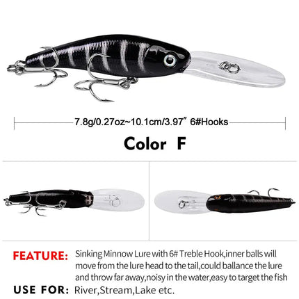 Sinking Minnow Fishing Lure with Treble Hooks 3D Eyes Freshwater Saltwater Fishing Lures Lureswholesale