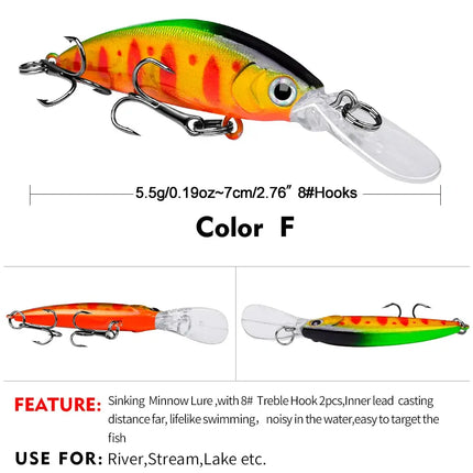 Sinking Minnow Lure ABS 7cm 5.5g Artificial Hard Plastic Jerkbait Sea Fishing Minnow Fishing Lure Bait Lureswholesale