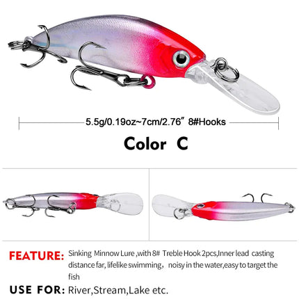 Sinking Minnow Lure ABS 7cm 5.5g Artificial Hard Plastic Jerkbait Sea Fishing Minnow Fishing Lure Bait Lureswholesale