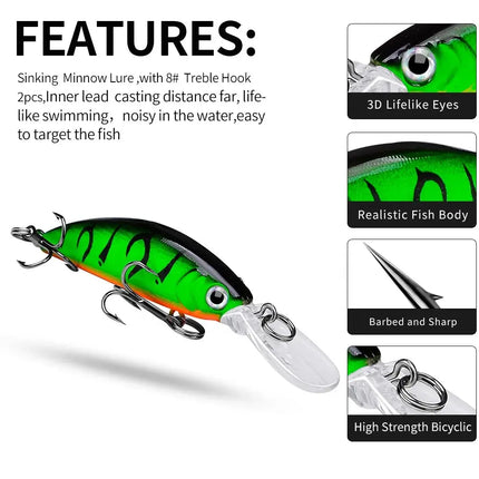 Sinking Minnow Lure ABS 7cm 5.5g Artificial Hard Plastic Jerkbait Sea Fishing Minnow Fishing Lure Bait Lureswholesale