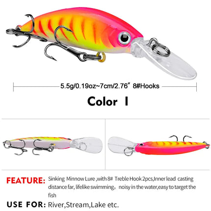 Sinking Minnow Lure ABS 7cm 5.5g Artificial Hard Plastic Jerkbait Sea Fishing Minnow Fishing Lure Bait Lureswholesale