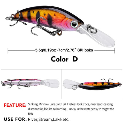 Sinking Minnow Lure ABS 7cm 5.5g Artificial Hard Plastic Jerkbait Sea Fishing Minnow Fishing Lure Bait Lureswholesale