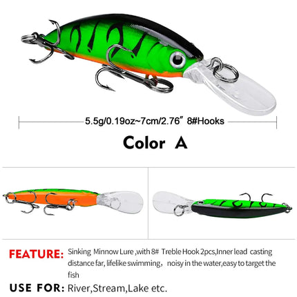 Sinking Minnow Lure ABS 7cm 5.5g Artificial Hard Plastic Jerkbait Sea Fishing Minnow Fishing Lure Bait Lureswholesale