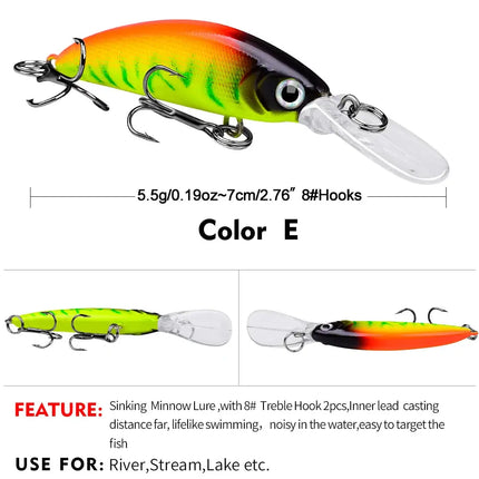 Sinking Minnow Lure ABS 7cm 5.5g Artificial Hard Plastic Jerkbait Sea Fishing Minnow Fishing Lure Bait Lureswholesale