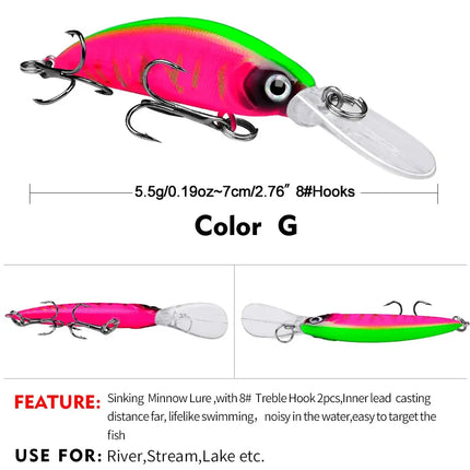 Sinking Minnow Lure ABS 7cm 5.5g Artificial Hard Plastic Jerkbait Sea Fishing Minnow Fishing Lure Bait Lureswholesale