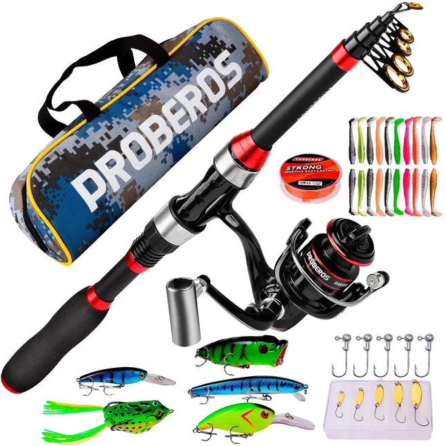 Spinning Telescopic Fishing Rod and Reel Combo Kit Set with Line Lures Hooks Reel and Carry Bag Fishing Tackle Lureswholesale