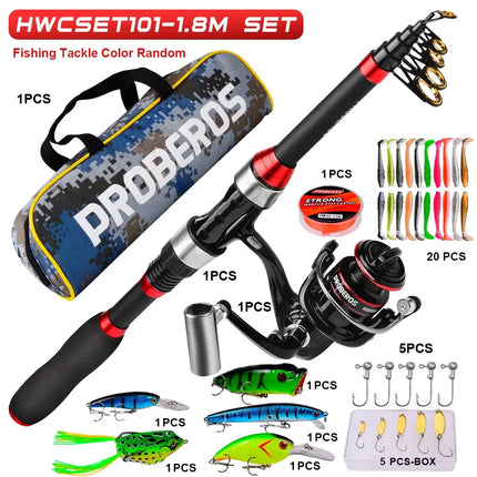 Spinning Telescopic Fishing Rod and Reel Combo Kit Set with Line Lures Hooks Reel and Carry Bag Fishing Tackle Lureswholesale