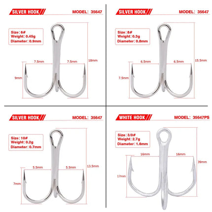 Strong High Carbon Steel Round Bend Treble Hooks Standard Strength Hook Fishing Tackle Lureswholesale