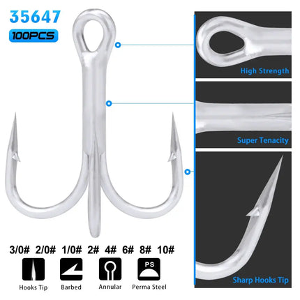 Strong High Carbon Steel Round Bend Treble Hooks Standard Strength Hook Fishing Tackle Lureswholesale