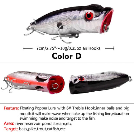 Topwater Fishing Lure 3D Life Like Eeyes Floating Bionic Artificial Hard Bait Freshwater Popper fishing lures Lureswholesale