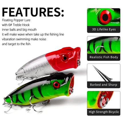 Topwater Fishing Lure 3D Life Like Eeyes Floating Bionic Artificial Hard Bait Freshwater Popper fishing lures Lureswholesale