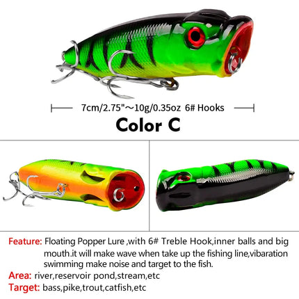 Topwater Fishing Lure 3D Life Like Eeyes Floating Bionic Artificial Hard Bait Freshwater Popper fishing lures Lureswholesale