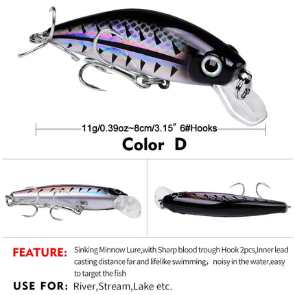 Topwater Minnow Lure 11g/3g Small Fat Plastic Crank Bait Black Fish Fishing Tackle Supplies Lureswholesale