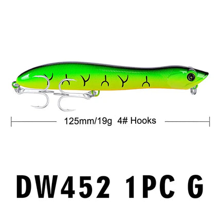 Topwater Popper Fishing Lure 12.5cm 19g Artificial Wobbler Rattlin Bass Bait Snake Head Lureswholesale