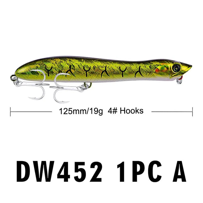 Topwater Popper Fishing Lure 12.5cm 19g Artificial Wobbler Rattlin Bass Bait Snake Head Lureswholesale