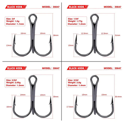 Treble Fishing Hook High Carbon Fishhook Triple Hooks Round Folded Saltwater Fishing Tackle 50pcs/bag Lureswholesale