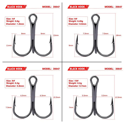 Treble Fishing Hook High Carbon Fishhook Triple Hooks Round Folded Saltwater Fishing Tackle 50pcs/bag Lureswholesale