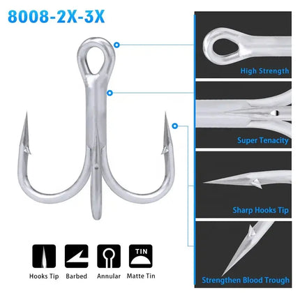 Treble Fishing Hooks 4X 8008 High Carbon Steel Hooks 2# 4# 6# 8# 10# High Strength Hooks Tackle 50pcs/box Lureswholesale