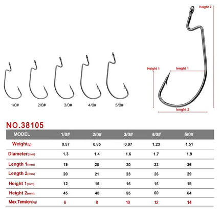 Wide Gaps Offset Worm Hooks 38105 1/0-5/0 Jig Fishing Hooks Set Fishhook Bass for Fishing Lure 100pcs/bag Lureswholesale