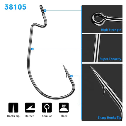 Wide Gaps Offset Worm Hooks 38105 1/0-5/0 Jig Fishing Hooks Set Fishhook Bass for Fishing Lure 100pcs/bag Lureswholesale